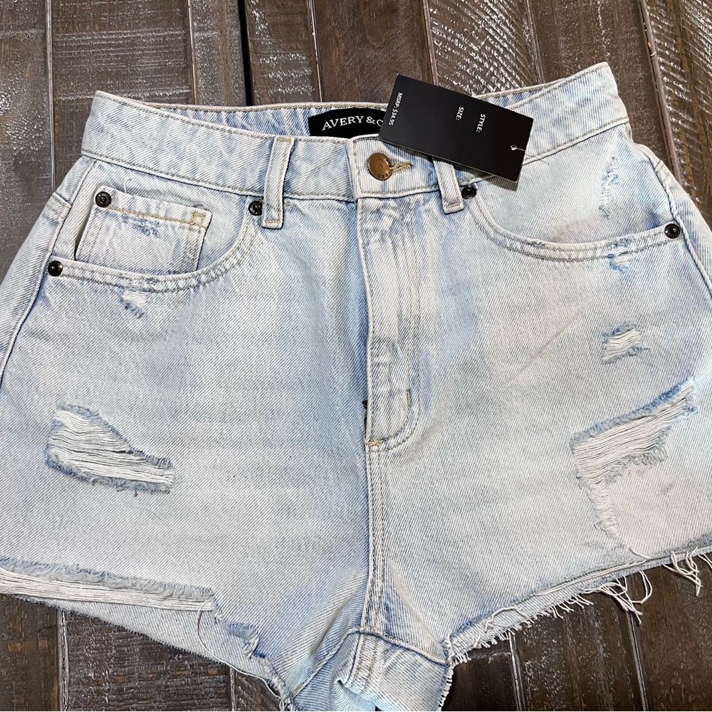 Light Blue Distressed Jean Shorts with Raw Hem